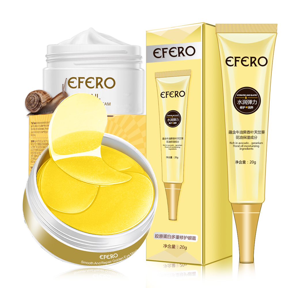 3Pcs EFERO Snail Essence Face Cream Anti Aging Wrinkle Moisturizer Eye Cream Dark Circles Eye Mask Patch Women Men Skin Care Set