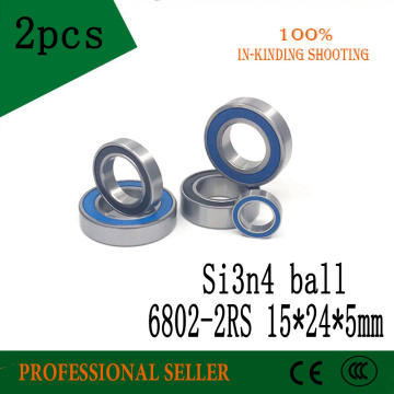 Free shippng 2PCS 6802 2RS Si3N4 hybrid Ceramic Ball Bearing Rubber Sealed 61802 Bike Parts 15x24x5mm 6802 rs