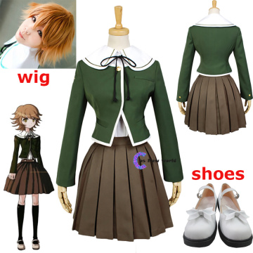 Danganronpa Fujisaki Chihiro Cosplay costumes School Uniform Coat Shirt Dress Outfit Anime Danganronpa Halloween Costumes Shoes