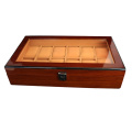 Wooden Watch Box Case Organizer Display for Men Women, 12 Slots Wood Box with Large Clear Glass Top