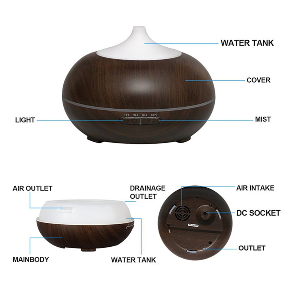 400ml Aroma Air Humidifier Wood Grain With Remote Control Essential Oil Diffuser Aromatherapy Home Office Electric Mist Maker
