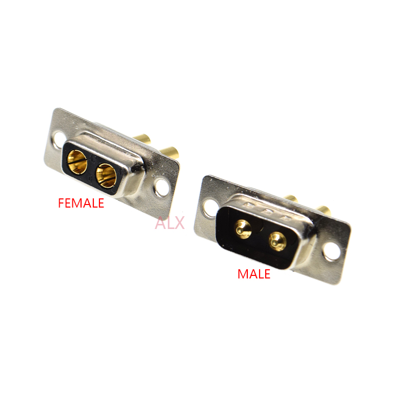 1PCS 2W2 30A 2 PIN Gold plated MALE FEMALE high current CONNECTOR D-SUB adapter solder type 2pin plug socket Welding high power