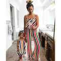 Family Matching Outfits 2019 Summer Striped Mother and Daughter Clothes Mom Off-shoulder Ruffle Long Jumpsuit Kids Girls Dresses