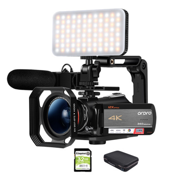 Ordro AC5 Video Camera 4K Camcorder with Microphone LED Light 12X Optical Zoom for Blogger Live Streaming Vlogging