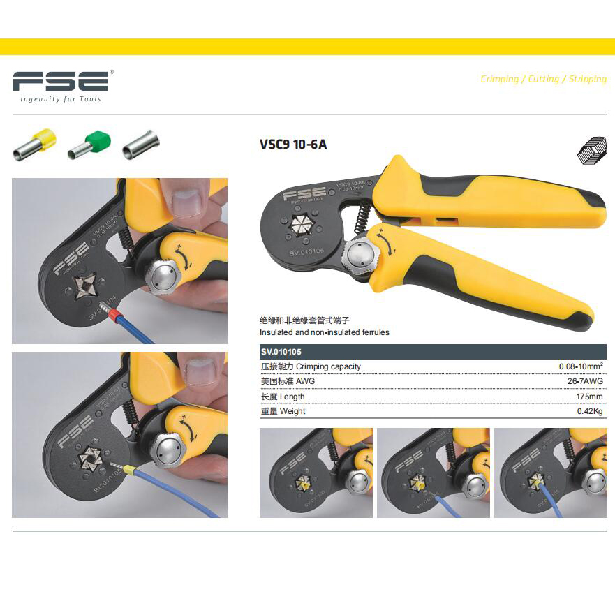 Crimping pliers VSC8 10-6A 6-4C VSC9 16-4A 0.08-16mm2 26-5AWG for tube type needle type terminal manual adjustable tools