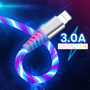 Flow USB Data Cable For iPhone 12 Pro Max 11 XS XR X 8 7 6S Luminous Micro USB Type C 3A Fast Charging Cable For Huawei Xiaomi