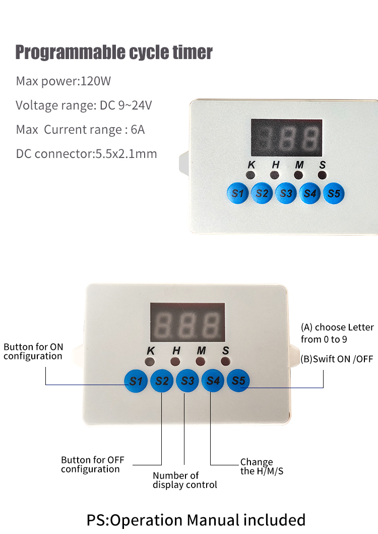 Aeroponics Timer, Cycle, Minimun 1S, Maximun 999H,Automatic Memory Function DC9~24V,Quick and Convenient