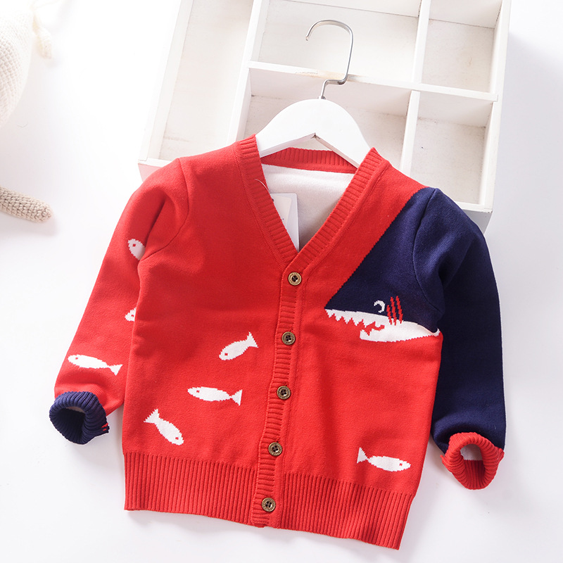 Baby Boys Sweater Cardigan Coat 2020 Autumn Winter Children's Sweaters Kids Knit Clothes Cartoon Whale V-Neck Toddler Sweaters