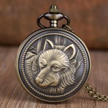 Antique Bronze Wolf Pocket Watch Chains Vintage Quartz Pocket Watches with Chain Women Men Gifts Fob Watch Pendant