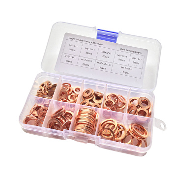 200Pcs/Box Copper Washers Flat Ring Sump Plug Oil Seal Assorted For Set M5-M14 Car Kit Accessories Copper Ring Gasket