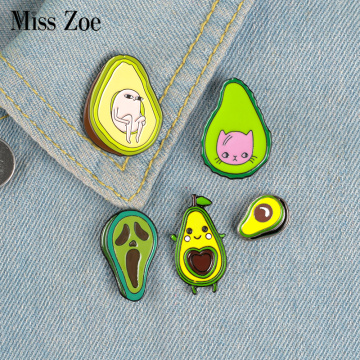 Avocado Enamel Pins Custom Fresh Fruit Brooches Bag Clothes Lapel Pin Cartoon Ghost Cat Pear Badge Funny Meme Jewelry Gift Kids