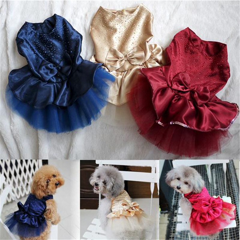 Newly Princess Dog Dresses high-luminance color Dog Clothes Bow Tutu Princess Dress Puppy Lace Skirt Wedding Party Pet Apparel