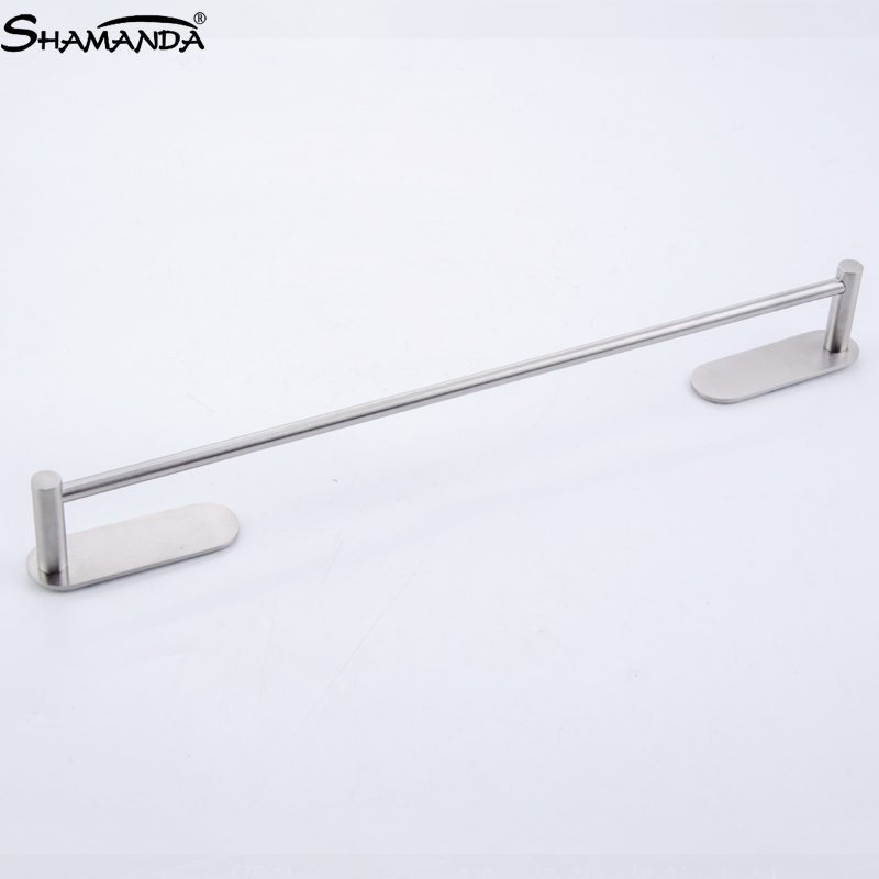 SHAMANDA SUS304 Stainless Steel Rail Towel Holder 3M Self Adhesive Bath Towel Bar Brushed Nickel Towel Hanger Bathroom Accessory