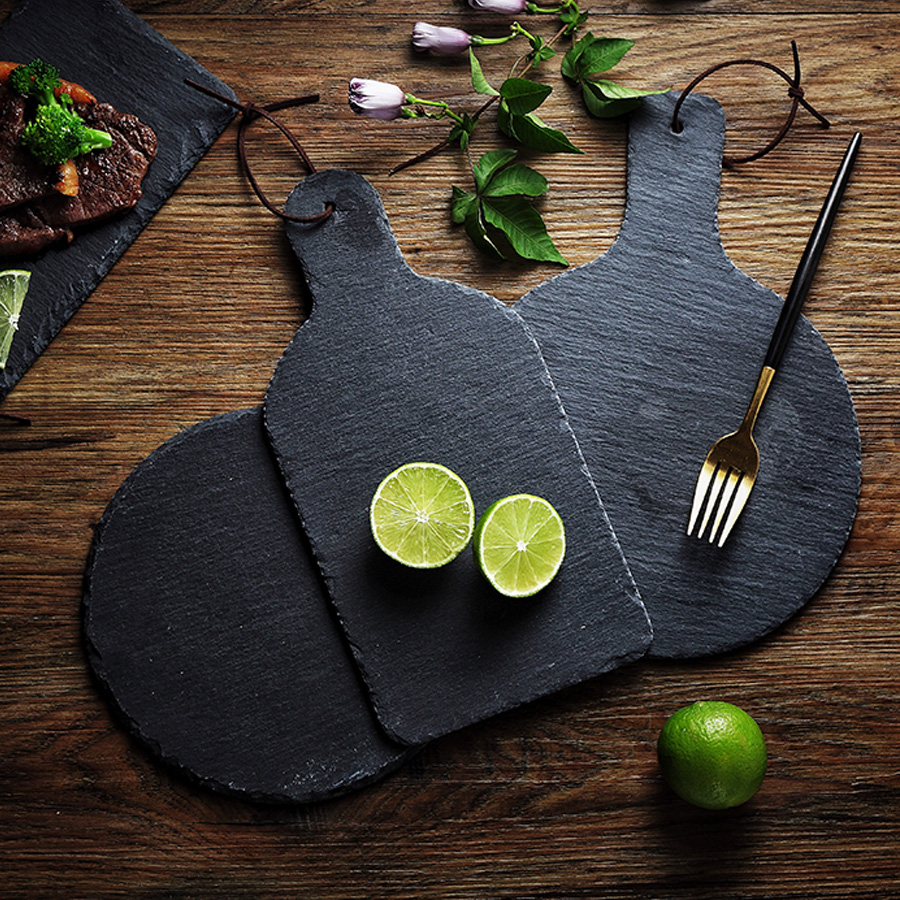 MUZITY Natural Slate Dishes Solid Rectangle Stone Sushi Steak Barbecue Plate Cheese Pizza Flat Fruit Plate