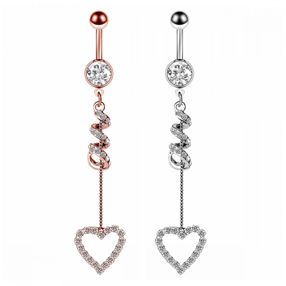 Stainless Steel Belly Button Rings for Women Love Heart Navel Curved Barbell Studs Sexy Dangle Belly Body Piercing Jewelry Set