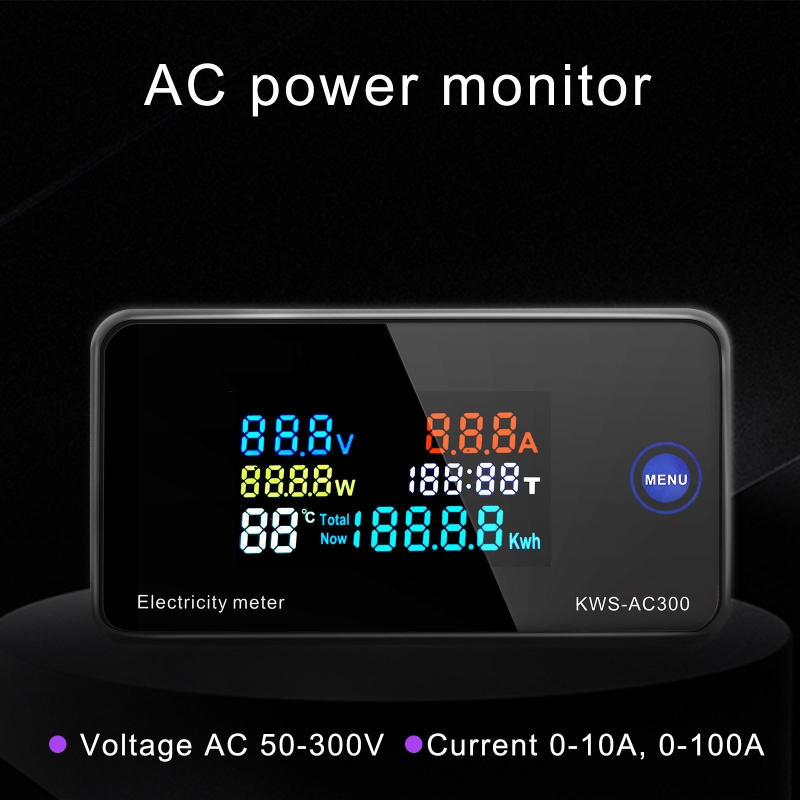 AC 50-300V Voltmeter Ammeter Power Energy Meter LED Digital AC Wattmeter Electric Meter with Reset Function 0-100A