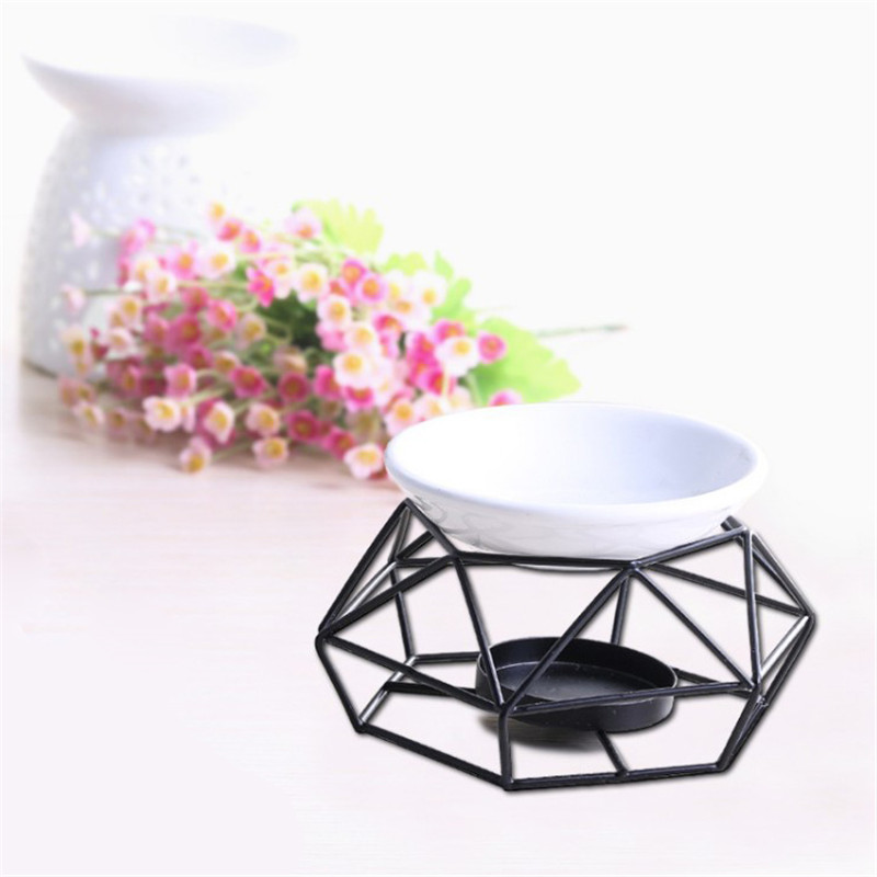 Nordic Candle Holder Aromatherapy Ceramic Oil Lamp Stainless Steel Base Aroma Burner Home Decoration Ornament Meditation Gift