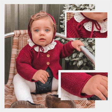 Baby Girl Two-piece sweater cardigan hat autumn and winter Detachable hat 2PC 0-36 Month Girl Sweaters