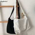 Shopping Bags Women Canvas Solid Large Capacity Harajuku Vintage Fashion Pleated Shopper Casual Simple Students All-match Chic