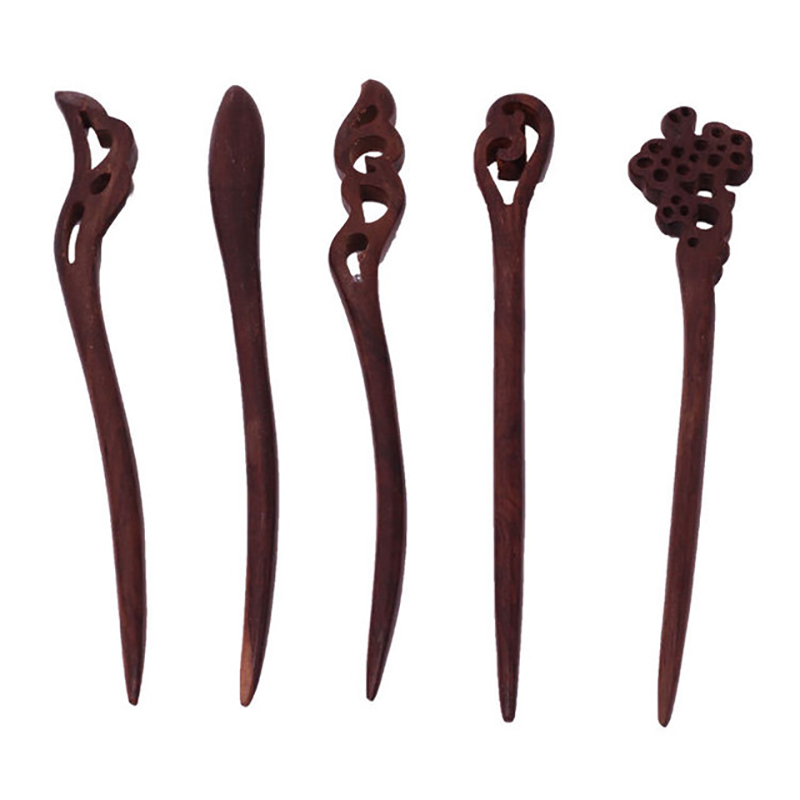 Chinese Vintage Retro Red Sandalwood Carve Women Hair Sticks Chopstick Hair Decoration Hairpin for Bridal Bride Wedding Headwear