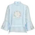 2021 chinese traditional cheongsam tops for women chiffon linen blouse mesh crane embroidery china clothing qipao top tang shirt