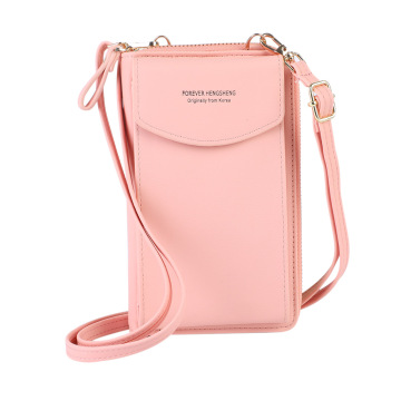 New Women Purses Solid Color Leather Shoulder Strap Bag Mobile Phone Bag Big Card Holders Wallet Handbag Pockets for Girls