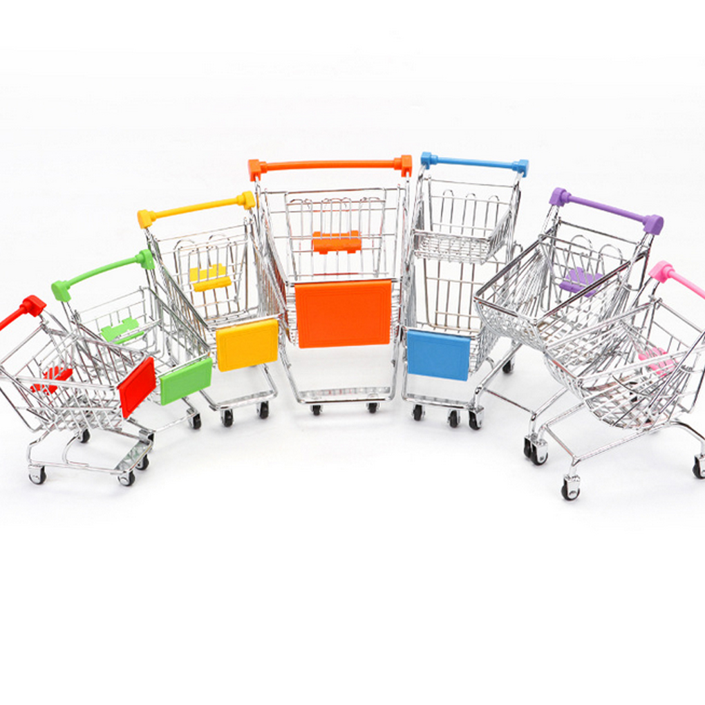 Supermarket Hand Trolley Mini Shopping Cart Desktop Decoration Storage Toy Gift Shopping Utility Cart Mode Storage Pink Children