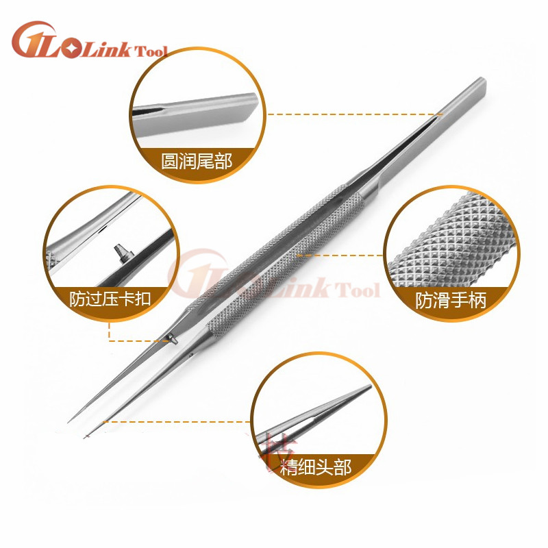 11cm Stainless Steel Round Handle Micro Tweezers Eyelid Tweezers Tooth Platform Ophthalmic Instruments Surgery Tools