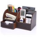 7 Storage Compartments PU Leather Stationery Holders Office Desk Organizer Collection Business Card Pen Pencil Holder