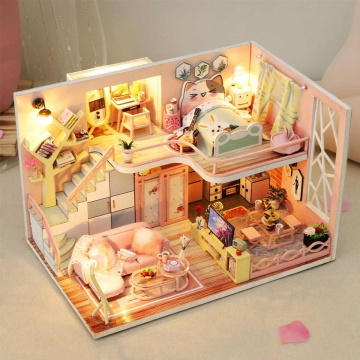 Handmade DIY Wooden Miniature Doll House Assembling For Children Birthday Christmas Gift Doll House with Light Music Effect