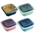 Kitchen Double Drain Basket Plastic Sealed Fresh-keeping Box Draining Vegetables Blue Fruit Basket Vegetable Washing Basket