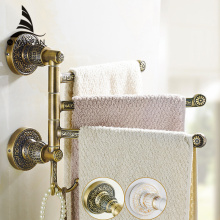 Towel Racks Brass 2-5 Layer Rail 2 Towel Hook Hanger Vintage Luxury Bathroom Accessories Folding Rotation Bath Towel Bar SL-7836