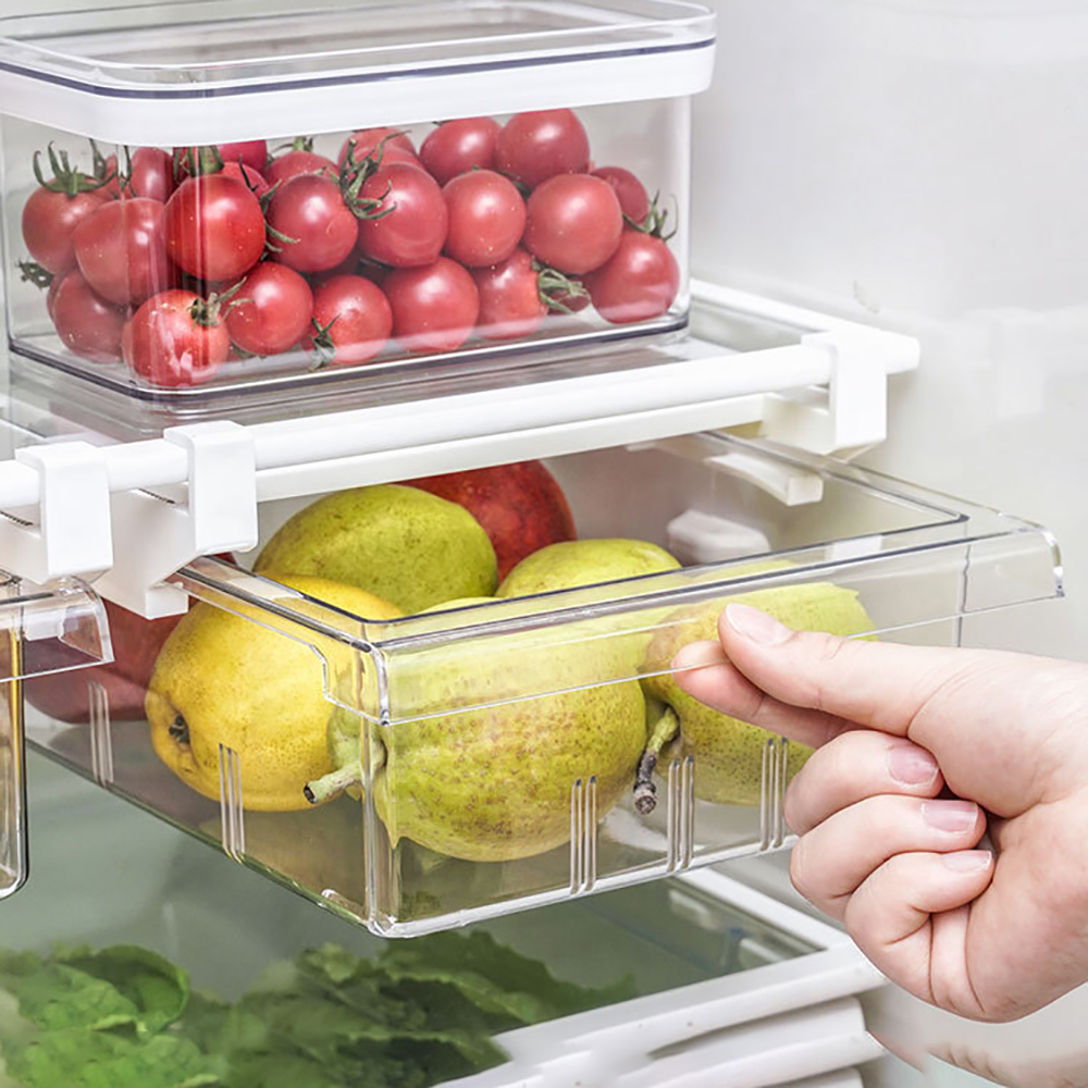 PET Refrigerator Drawer Organizer Bin Transparent Fridge Storage Bin Containers For Pantry Freezer