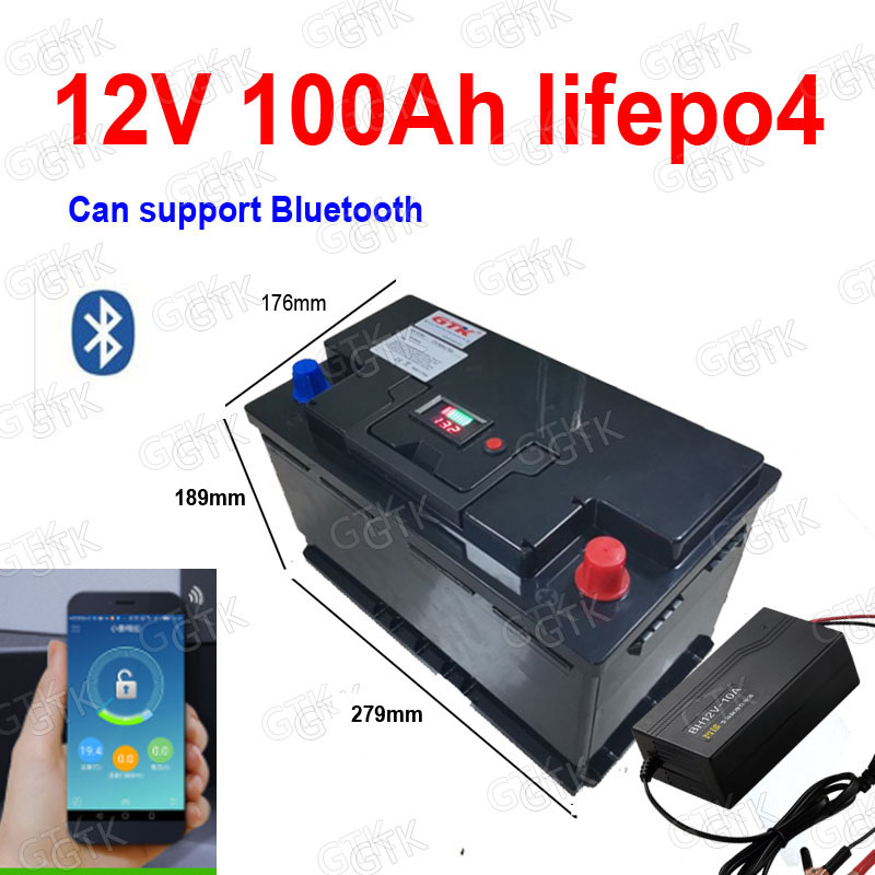 12.8v 100AH lifepo4 battery with bluetooth BMS 12V 100Ah battery for go cart UPS Household appliances Inverter + 10A charger