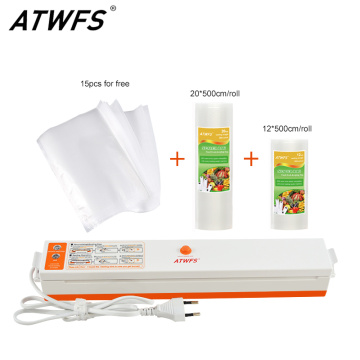 ATWFS Food Vacuum Sealer Packing Sealing Machine Including 15Pcs Bags and Vacuum Bag Packaging Rolls 20cmX500cm+12cmX500cm