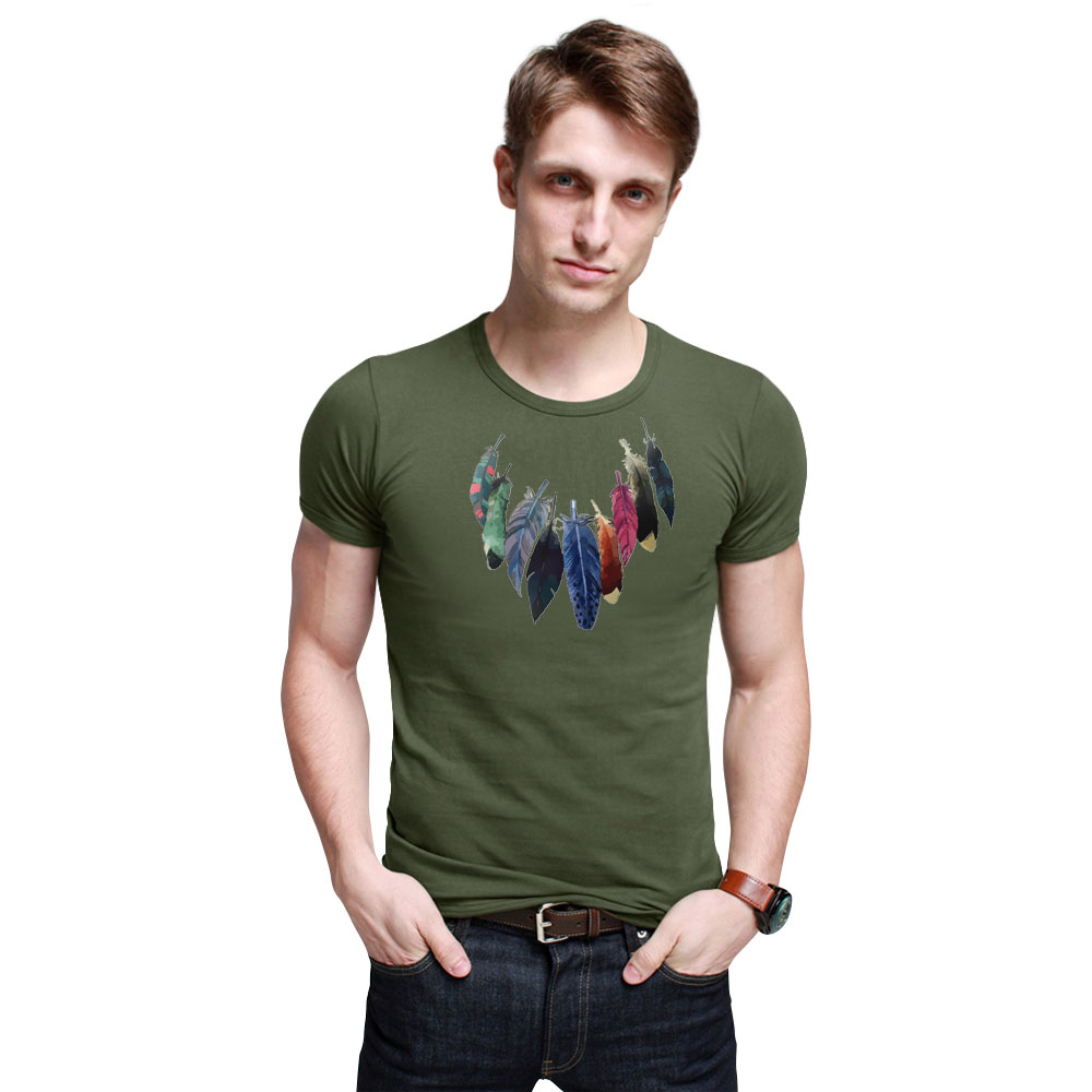 Men Basic Shirt 2021 Colourful Print Women feather Primer Shirt Man Short Sleeve Underwear Male Leisure Undershirts For Summer