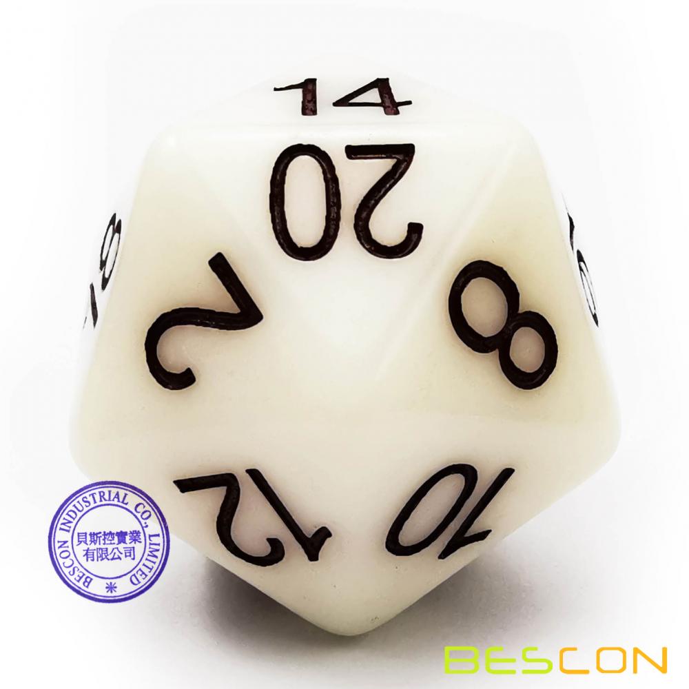 Bescon Jumbo Glowing D20 38MM, Big Size 20 Sides Dice Jade Glow In Dark, Big 20 Faces Cube 1.5 inch