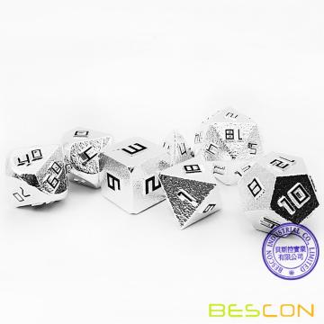 Bescon Raw Metal Polyhedral D&D RPG 7-Dice Set, Shiny Silver-Ore Lode Solid Metal Dice Set