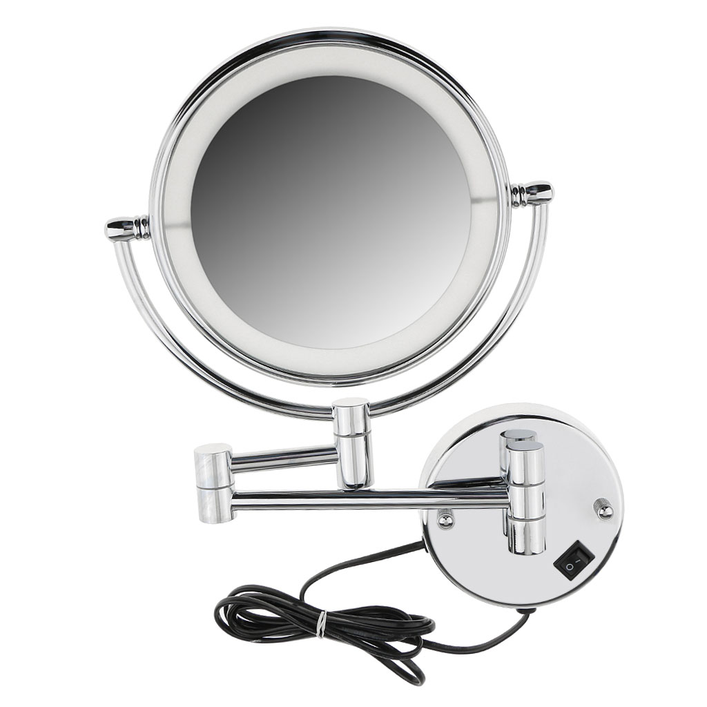 8 inch LED Light Wall Mount Extending Folding Double Side Makeup Mirror 3x 5x 7x Magnification Bath Shaving Mirror
