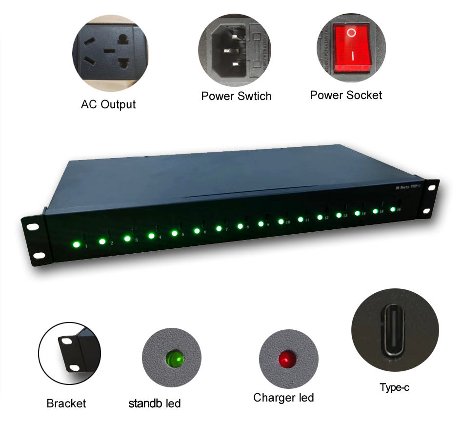 16 Ports Type-c 1ucabinet Charger