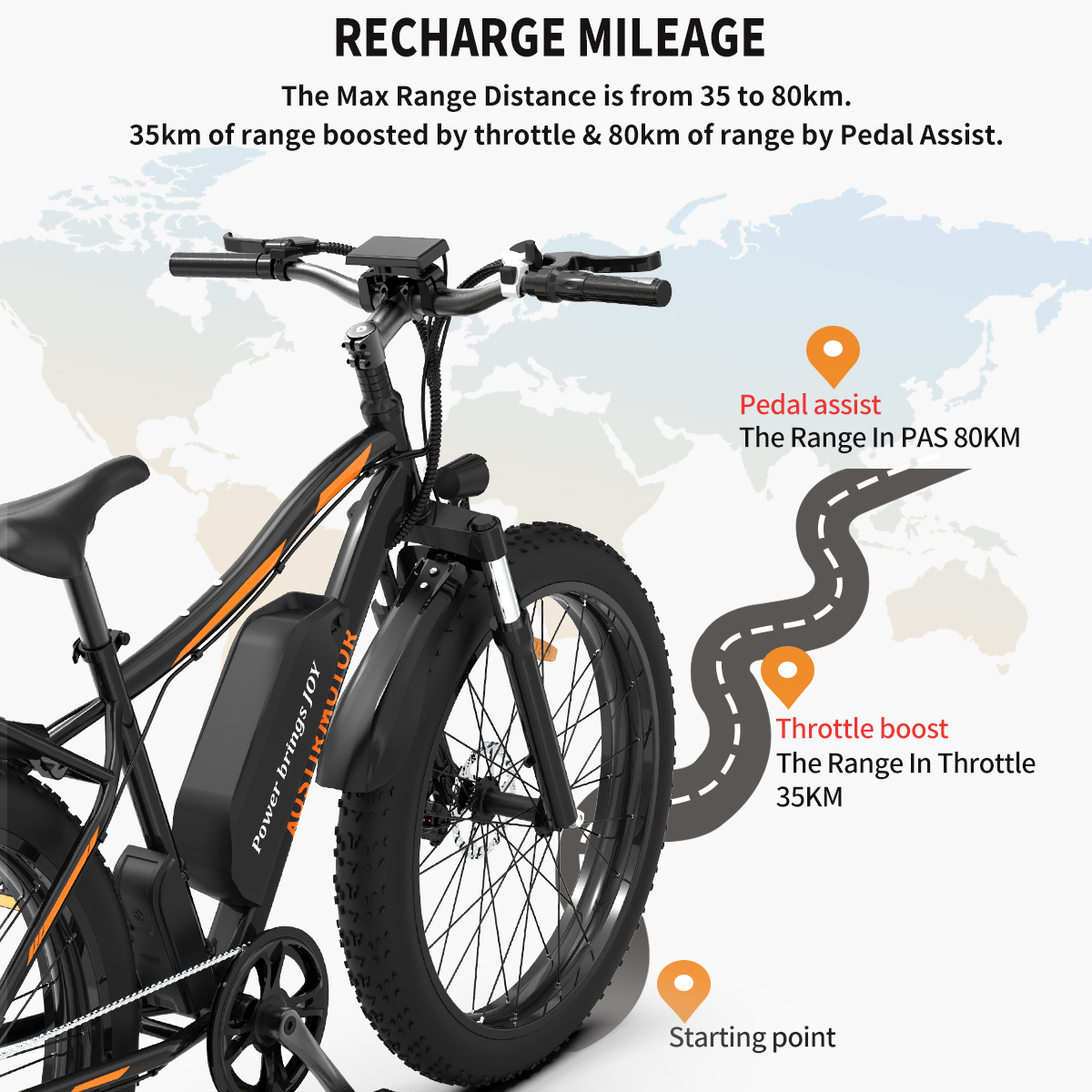 AOSTIRMOTOR Electric Bike 750W 26 Inch 4.0 Fat tire Powerful Mountain Bicycle 48V 13Ah Lithium Battery City Beach Ebike