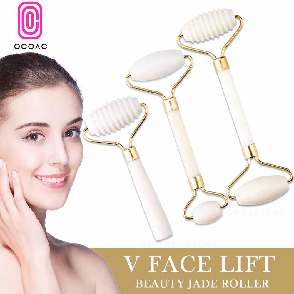 Massager For Face Lift Up Jade Stone Roller Rose Quartz Natural Crystal Stone Slimming Thin Chin Facial Skin Care Tool