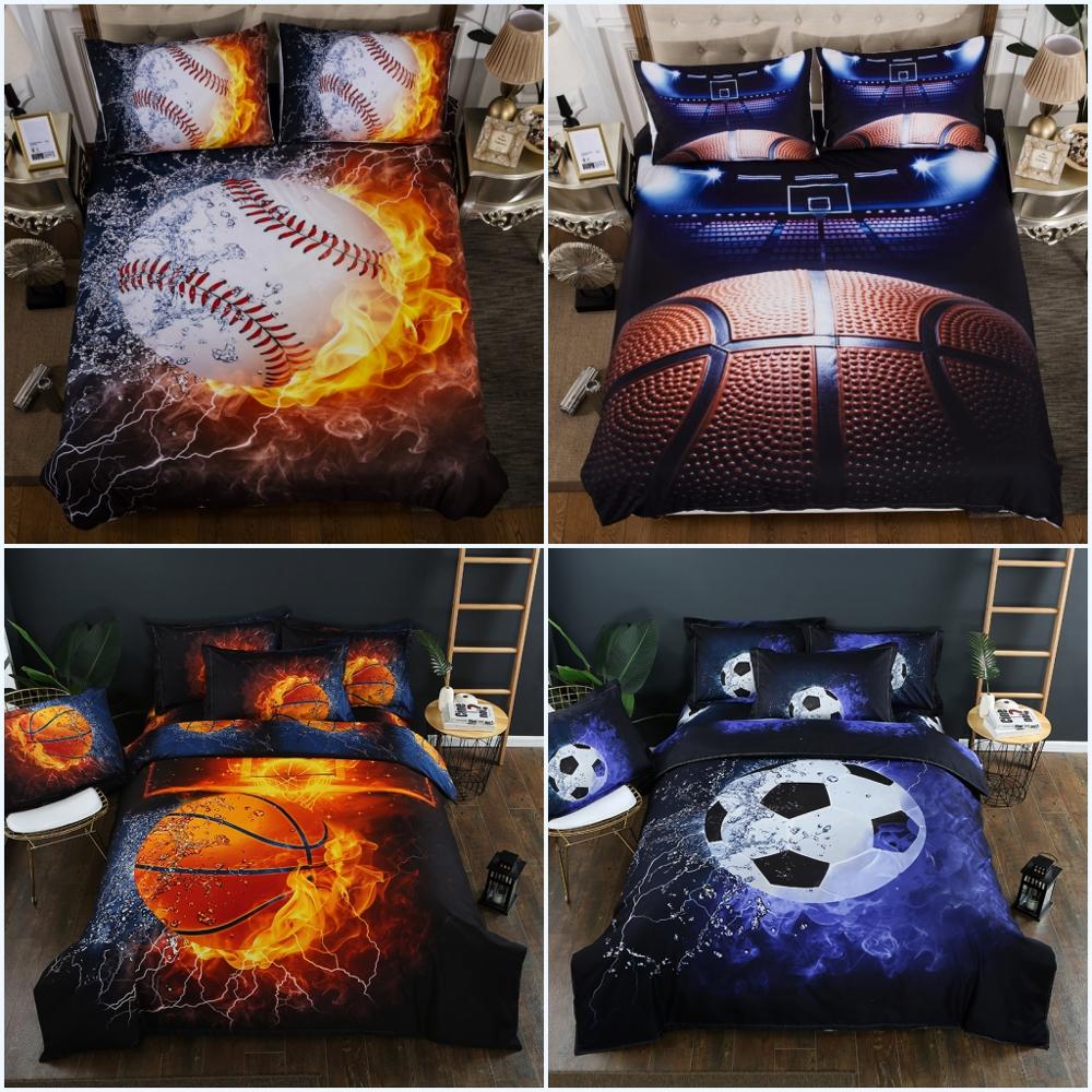 Kids Boys Ball Bedding Set Sport Themed 3D Duvet Cover Luxury Microfiber Teens Comforter Cover with Pillow Shams Zipper Closure