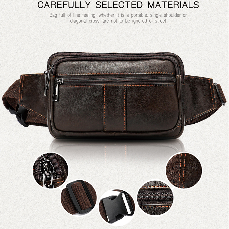 MVA Men's Waist Bag For Phone Small Belt Bag Man Shoulder Vintage Genuine Leather Waist Bags Men Engraving torebka do paska 8977