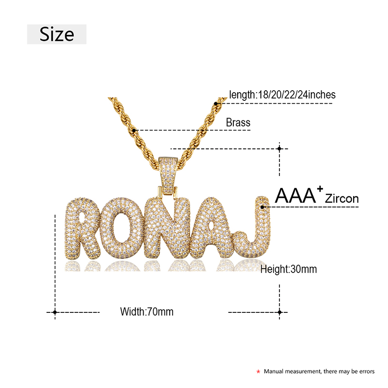 Custom Name Iced Out Letters Pendant Personality Gold Silver Full Of Crystal Men's Hip Hop Necklace Fashion Jewelry Tennis Chain