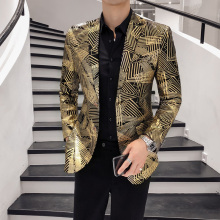 Luxury Gold Stripes Print Blazer Masculino Slim Fit Men Blazer Hombre Plus Size 5xl Stage Cloth For Dj Singer Chaqueta Hombre