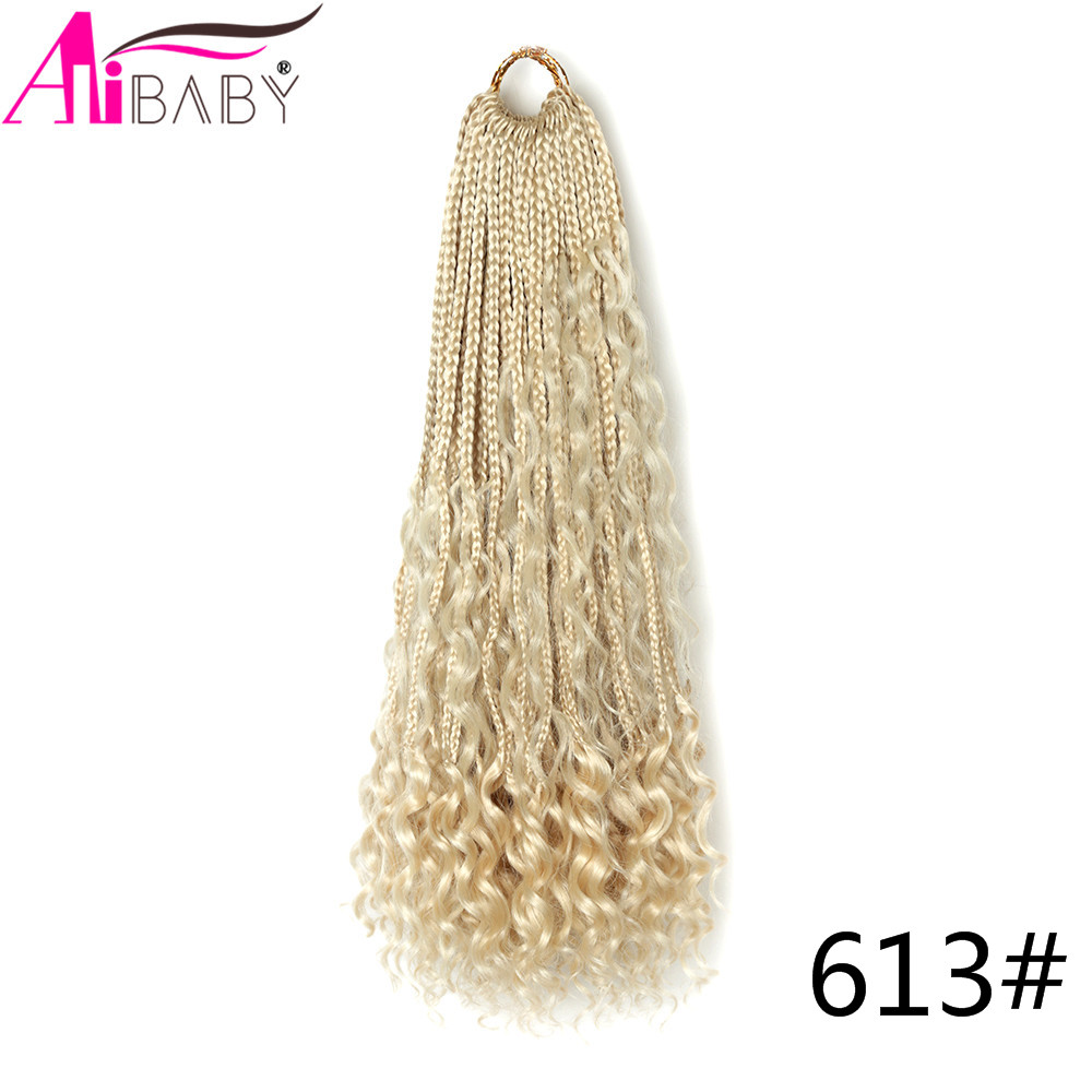 22Inch Synthetic Boho Goddess Ombre Crochet Braids Hair Extension Box Braids With The Curly Ends For Women 24Stands/Pack Alibaby