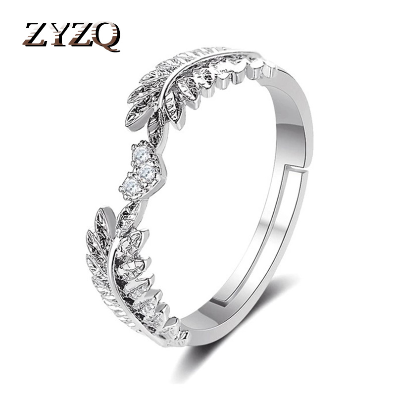 ZYZQ New Small Fresh Sweet Opening Leaf Ring For Women Net Red Olive Branch Ring Tail Ring