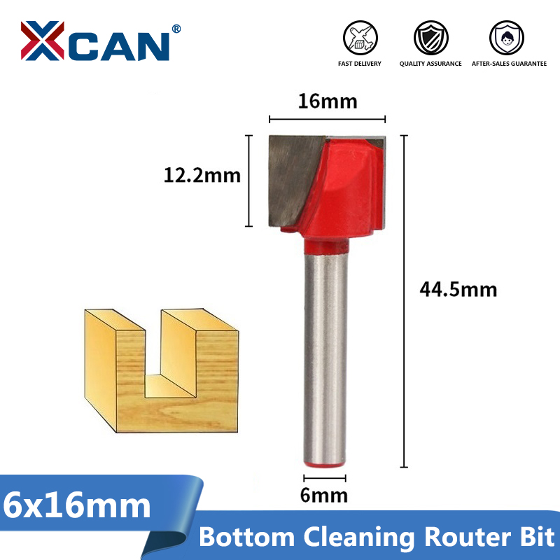 XCAN 1pc 16mm Bottom Cleaning Milling Cutter 6mm Shank CNC Engraving Bits for Woodworking Trimming and Cleaning Wood Router Bits