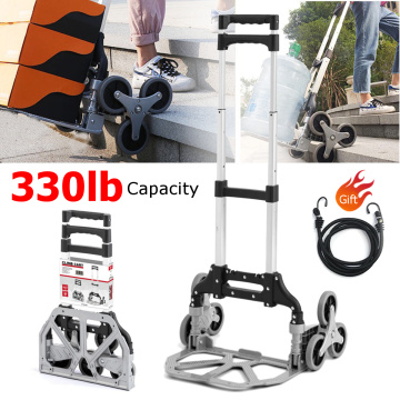 330lbs Stair Climbing Cart All Terrain Stair Climbing Hand Truck with Bungee Cord Portable Folding Trolley for Upstairs Cargo